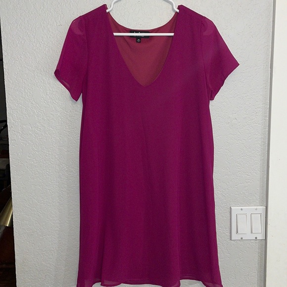 Lulus Dresses & Skirts - Lulu’s Fushia Midi‎ Sheer V Neck Dress M